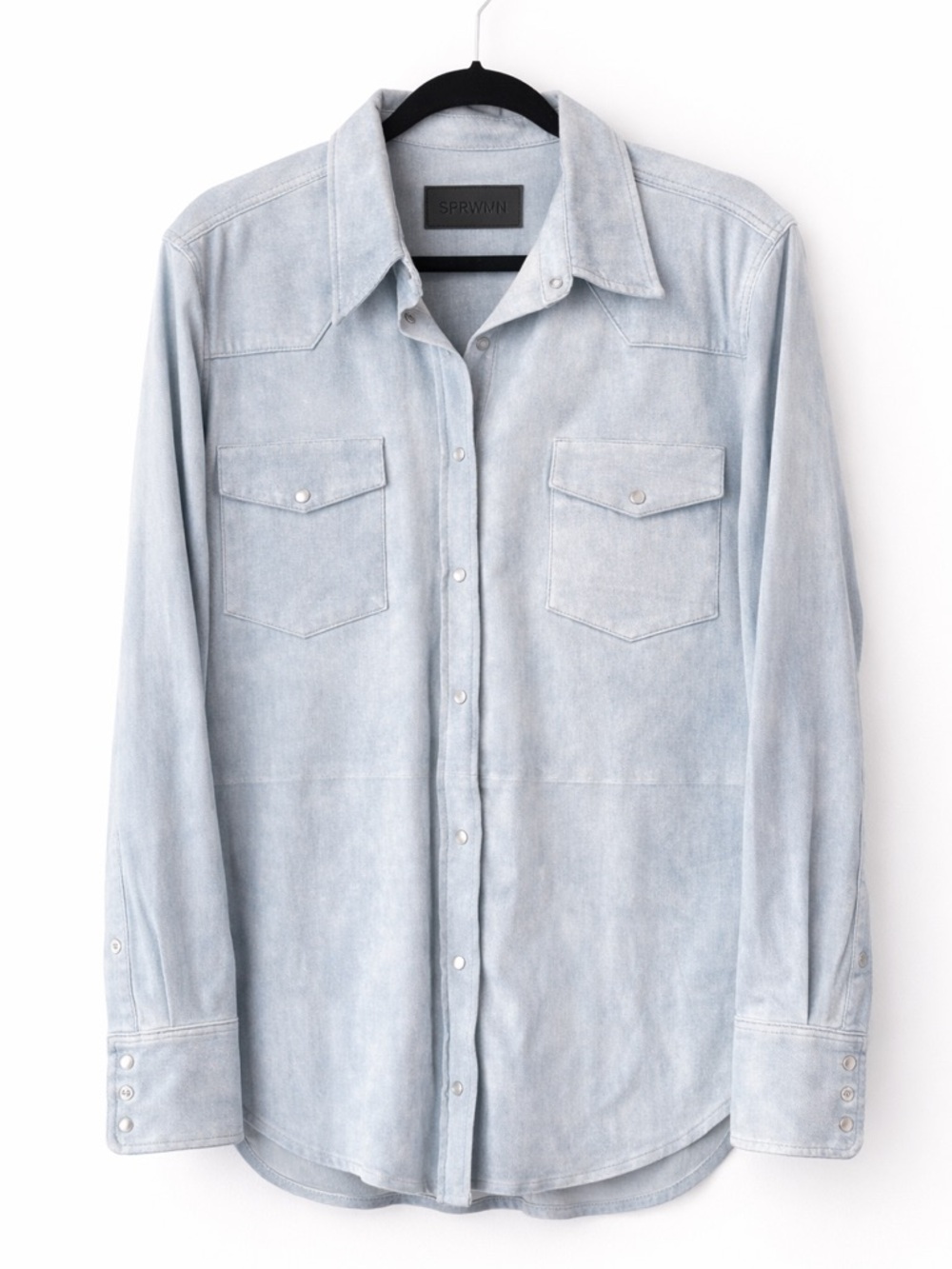Sprwmn Light Blue Suede Button-Down Shirt